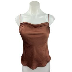 Aritzia Wilfred Brown Satin Silk Slip Sleeveless Camisole Tank Top Size Sz XS